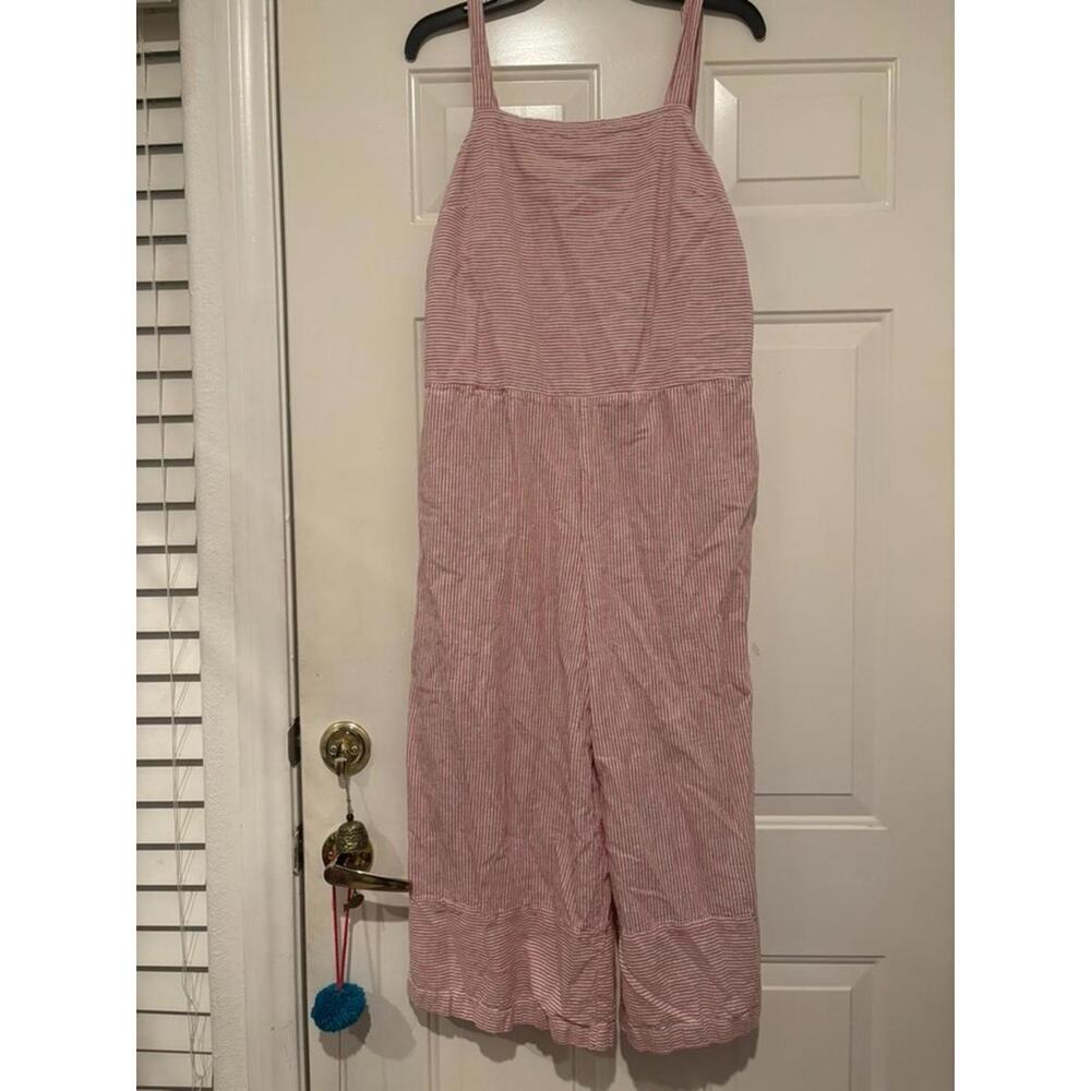 Women's sz L Beach Lunch Lounge red/white striped‎ cotton jumpsuit coastal #1222